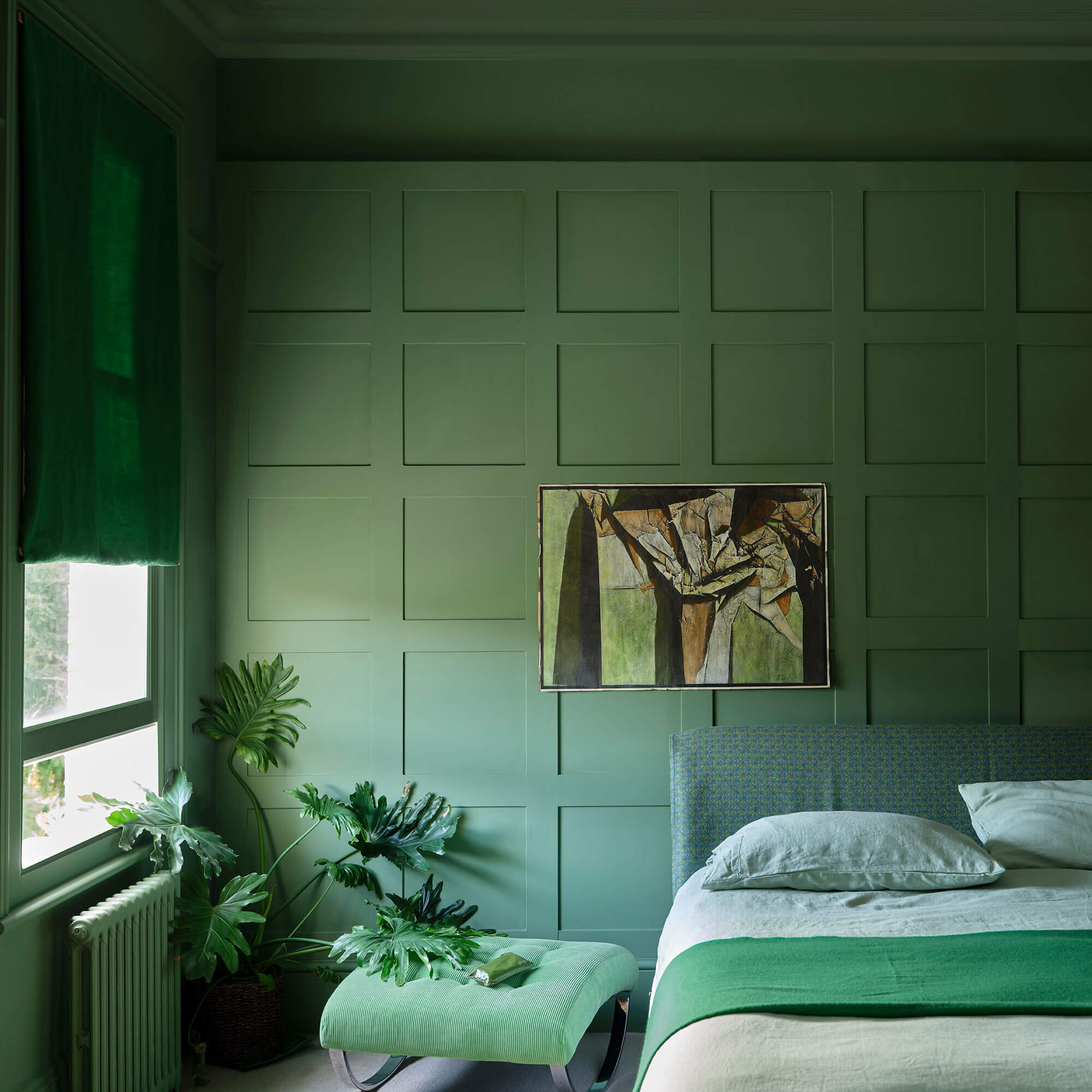 farrow & ball calke green 34 als wandfarbe im schlafzimmer