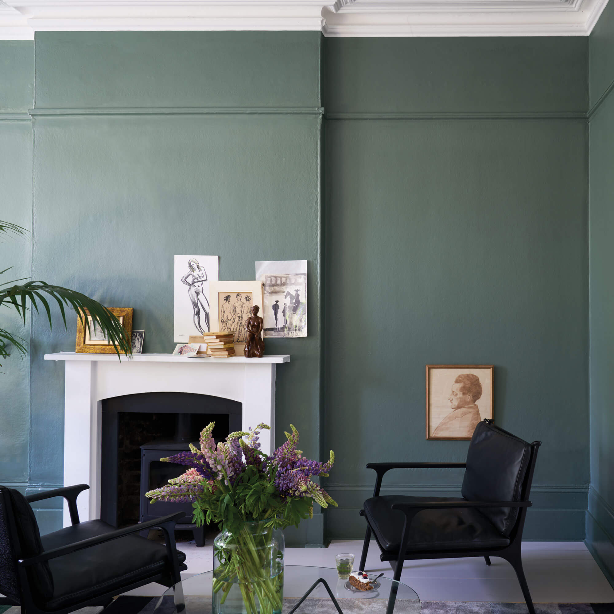 farrow & ball green smoke 47 als wandfarbe im wohnzimmer